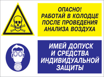 Кз 78 опасно - работай в колодце после проведения анализа воздуха. имей допуск и средства индивидуальной защиты. (пластик, 400х300 мм) - Знаки безопасности - Комбинированные знаки безопасности - Магазин охраны труда ohranatruda-shop.ru